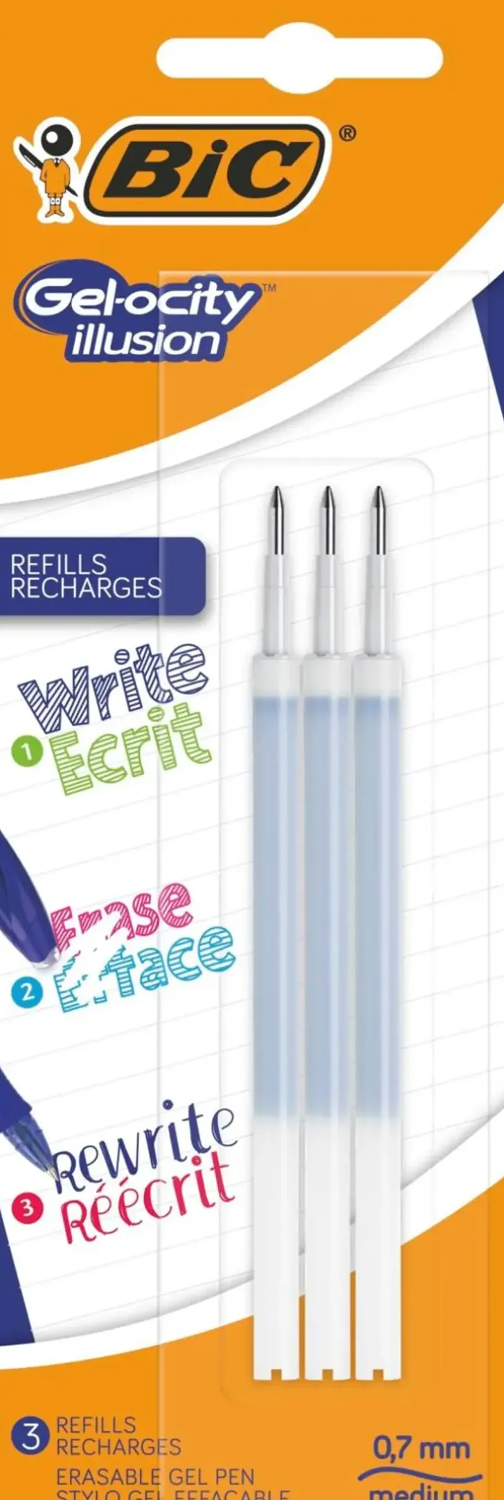 Bic Gel-Ocity Illusion Pyyhittava Gelikyna Sininen Tayttosailio 3Kpl